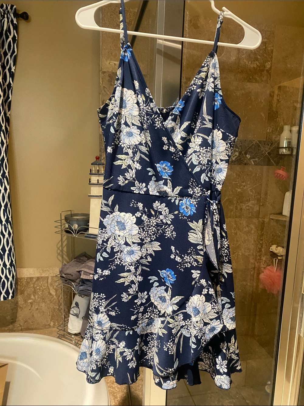 Navy Floral Wrap Mini Dress with Tie Waist